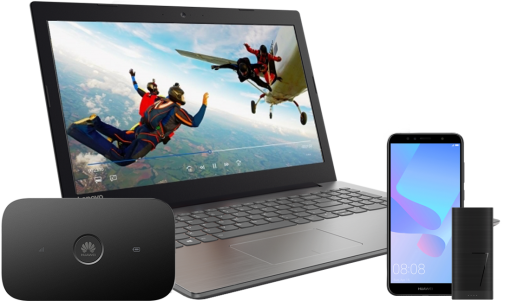 IdeaPad 320 + Y6 2018 + router + powerbank